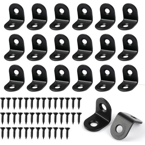 Lot de 20 supports d'angle en forme de L avec 40 vis, équerres d'angle pour bois en acier inoxydable Noir