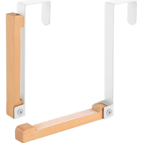Crochets de porte, cintre à linge pliable et robuste en métal et bois avec bande antidérapante, porte-manteaux portable non perforé à fixer derrière la porte (1/5)