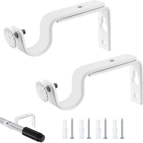 Support de Tringle à Rideau Réglable, 2Pcs ø2025mm Support Mural Réglable Support pour Tringle à Rideau en Métal avec Vis de Fixation Support de Rideau pour Les Bureaux Les Armoires De Chambre (1/5)