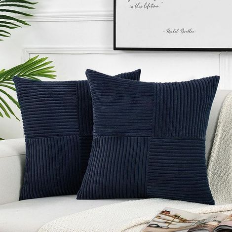 Housses de coussin décoratives pour canapé-lit de salon, 2 pièces, style bohème et campagne (60 x 60 cm) - Bleu marine (1/5)