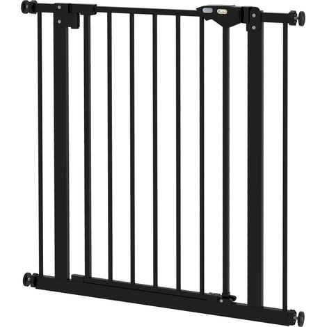 Türschutzgitter Hunde, Absperrgitter, 74-80 cm, Treppenschutzgitter für Haustier, Hundegitter inkl. verschiedene Verlängerungen, Schutzgitter ohne Bohren, Metall, Kunststoff, Schwarz (1/5)