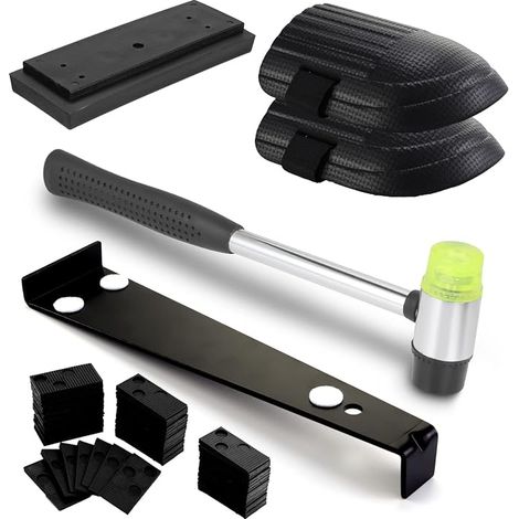Laminate Parquet Installation Kit,Installation Kit for Parquet Flooring with 40 Spacers,Pull Bar,Rubber Tapping Block,Double Sided Mallet,Knee Pads (1/5)