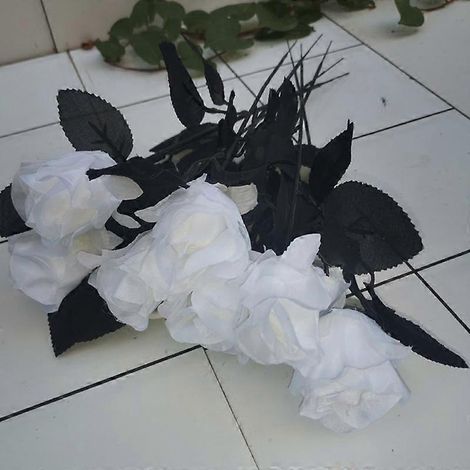 Bouquet de roses artificielles noires en soie, style gothique, pour salon (1 pièce).blanc, gris (1/5)