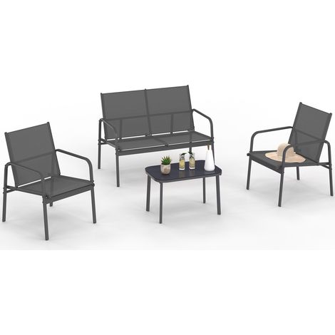 Set di mobili da giardino TOLEDE basso a 4 posti con divano, poltrone e tavolo grigio antracite