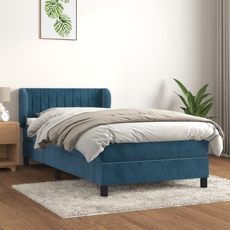Lit à sommier tapissier et matelas - Lit Adulte - Meuble de Chambre à Coucher - Bleu foncé 80x200 cm Velours XJDT553071 (1/5)