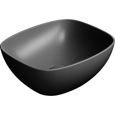 Lavabo en céramique NUBES sur plan 40x35cm, noir mat (1/2)