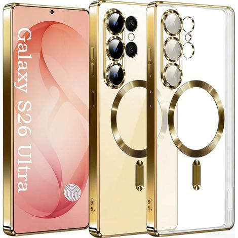 Étui souple magnétique (Galaxy S24 Ultra Gold) pour Samsung, protection d'objectif transparente électroplaquée (1/5)