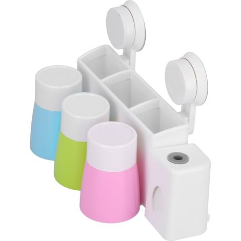 Multifunktionales, wandmontiertes Zahnbürstenhalter-Set für die ganze Familie mit Saugnapf (1/5)