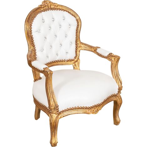 Fauteuil lit baroque 73x50x51 Chaise Louis XVI Fauteuil enfant Fauteuil de chambre tapissé Fauteuil avec accoudoirs rembourré