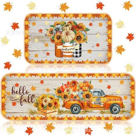 Lot de 2 tapis de cuisine en forme de camion citrouille-Floral (1/2)