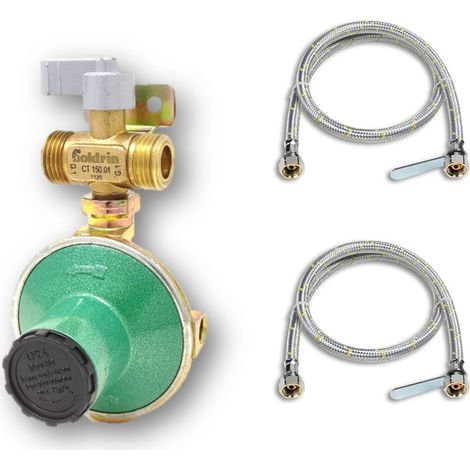 Mini Centralina compatta per abbinamento 2 bombole gas GPL, regolatore 4 kg con flessibili 50cm