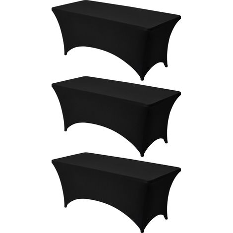 Nappe extensible rectangulaire 183 x 76 x 76 cm, couverture de table infroissable en polyester et élasthanne, lot de 3, lavable en machine, pour fête, mariage, cocktail, banquet, festival, noir (1/5)