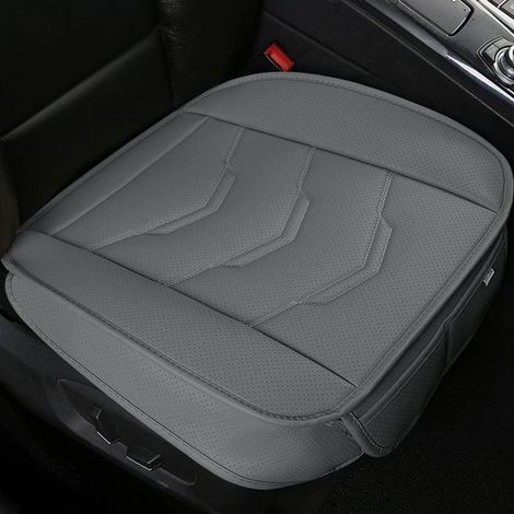 Set di 2 coprisedili anteriori traspiranti in similpelle con imbottitura in carbone di bambù, 54,5 x 53,2 cm, per auto e SUV, colore grigio. (1/5)