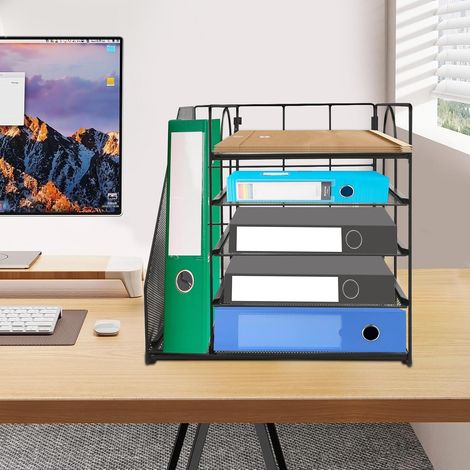 5-Tier Paper Letter Tray Organizer, Desktop Organizer with File Holder, Desk Drawer Organiser for Office, Home, Organization and Storage Black (1/5)