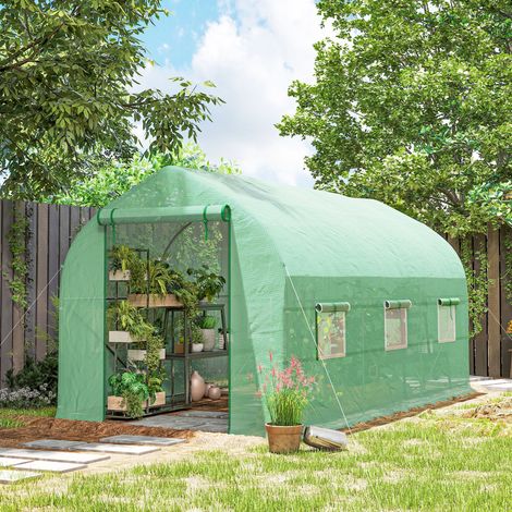 4x2x2 m Gartengewächshaus-Tunnel mit 6 atmungsaktiven Fenstern und Rolltor für Gemüse (Grün)