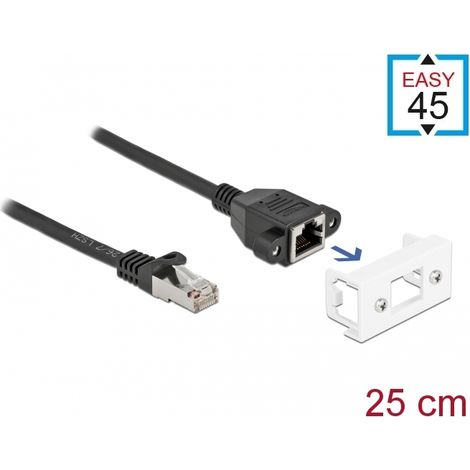 Delock Cable de extensiÃ³n de red para el mÃ³dulo Easy 45 S/FTP RJ45 macho a RJ45 hembra Cat.6A 25 cm negro