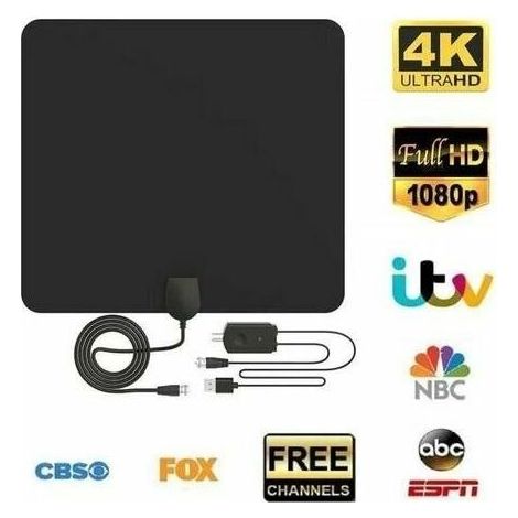 Powerful Indoor TV Antenna, Pictek Powerful Indoor HD TNT Antenna, 56 Km Radius Ultra Flat- Thin (Black) (1/5)