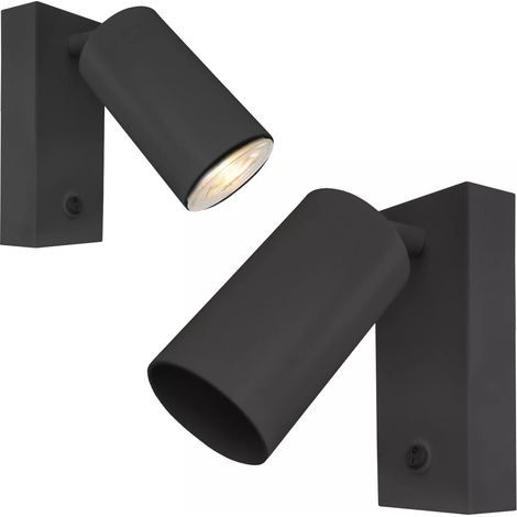 Coppia Lampade Applique da Parete con Lampadina GU10 Bianco o Nero per Lettura Black