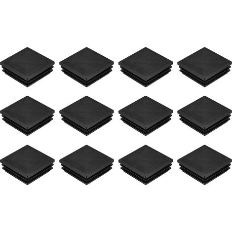 12 Pièces Bouchons Carrés en Plastique, 50mm x 50mm x 18.20mm Hauteur pour 44-48mm Tuyau Pied de Chaise Bouchons Embouts Carrés d'extrémité de Protection en PE pour Tables, Noir (1/5)