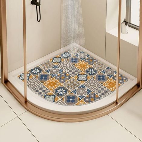 Tapis de douche d'angle jaune pour baignoire en quart de cercle, anti-moisissure, antidérapant, 60 x 60 cm