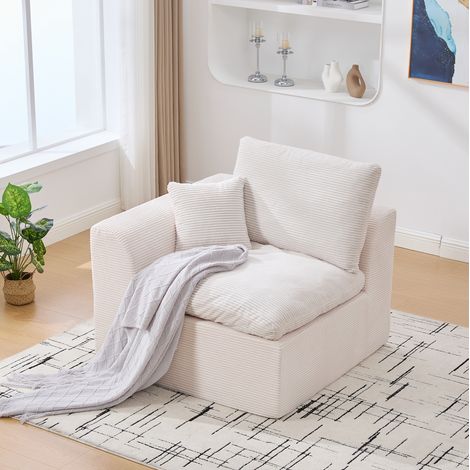Sillón salón de corduroy beige con respaldo y cojín OKMYHOME (1/5)