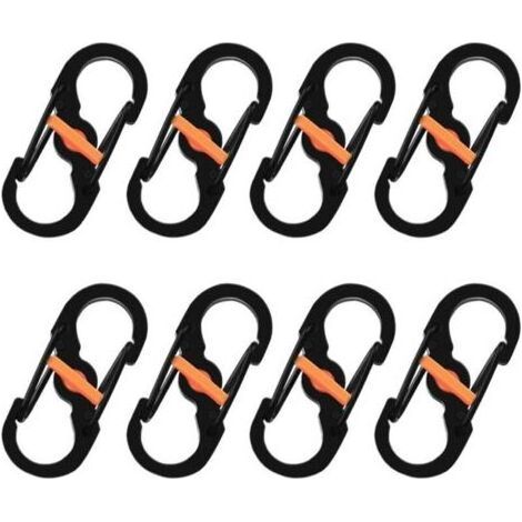 8 Pièces S Mousquetons Crochet Mousqueton Mousqueton en Métal Mini Mousqueton Forme S Mousquetons S Bague Mousqueton Noir en Acier Inoxydable pour Voyages Camping Randonnée Pêche (1/4)