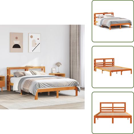 Tête de lit sur pied - vidaXL Cadre de lit sans matelas cire marron 120x190cm bois pin massif - Étagères de rangement (1/5)