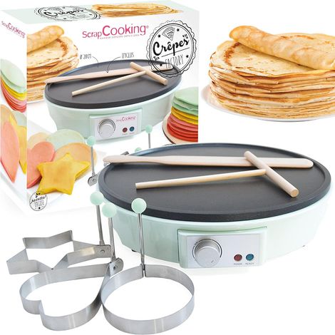 Crêpière Crêpes Factory - Machine Électrique - Avec Plaque Chauffante Anti-Adhésive, Râteau, Spatule & 3 Moules Art - Vert - 3899 (1/5)