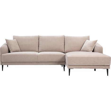 Canapé d'angle droit 3 places en tissu effet velours taupe et métal noir JERRY (1/5)