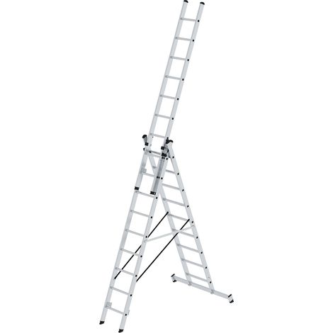 Günzburger Steigtechnik Mehrzweckleiter 3tlg. mit nivello-Traverse 3 x 9 Sprossen - 011108 (1/5)