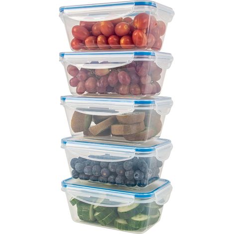 Classbach C-FHD 4007 K Juego 5 Recipientes de Plástico con Tapa para Alimentos, Fiambrera, Tuppers, Tarros Herméticos (1/5)