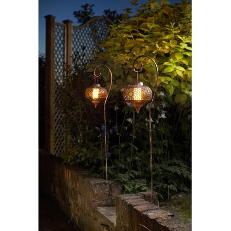 Lot de 2 balises lanternes solaires effet flamme – Hauteur 92 cm – Diamètre 15 cm – Autonomie solaire – Décoration jardin – Pflanzen Kölle