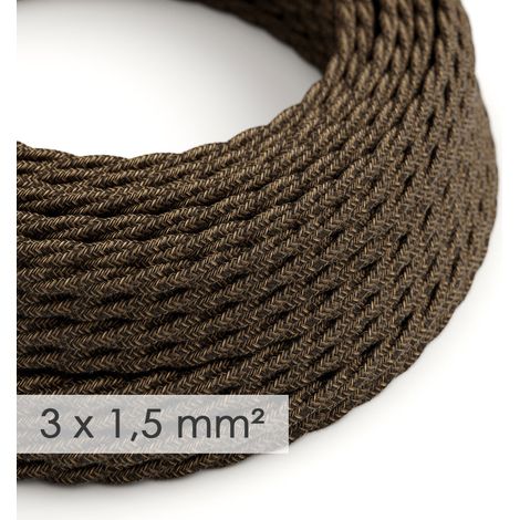 Creative-Cables Cavo elettrico in tessuto, Sezione 3x1,50, 10 m, Marrone TN04, Trecciato, Lino naturale