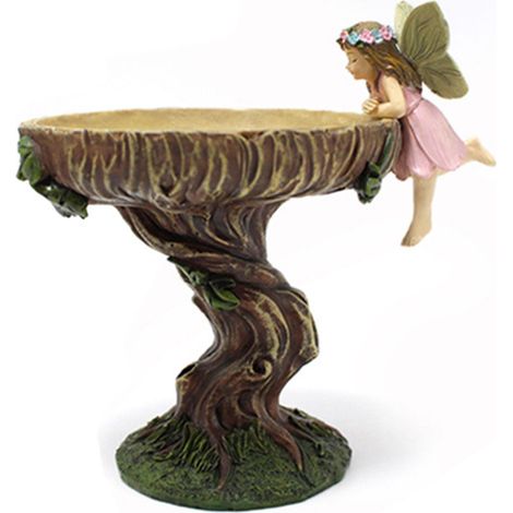 Mangeoire à oiseaux décorative en résine synthétique, motif fée des fleurs, pour jardin, cour ou terrasse. (1/4)