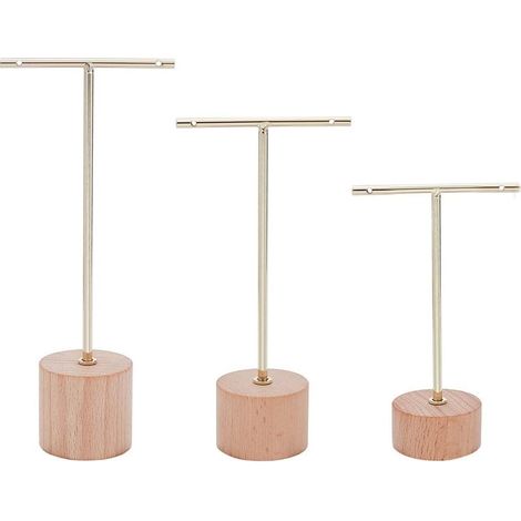 [NUNCA UTILIZADO]3 soportes para exhibición de aretes en forma de T con base de madera, organizador colgante para accesorios de fotografía B (1/5)