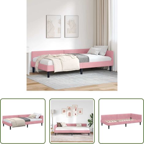 vidaXL Canapé - Cadre de lit d'angle Rose 90 cm x 190 cm Velours (1/5)