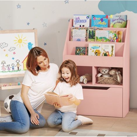 MEUBLIV Kinderbücherregal rosa 60 x 29,9 x 90 cm mit Schublade und Kippschutz (1/5)