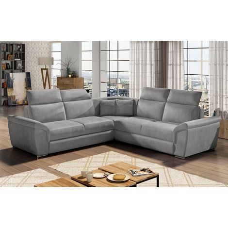 Canapé d'angle convertible - FELIPE VELOURS - en tissu luxe gris clair et gris foncé, 5/6 places (1/5)