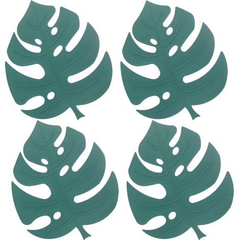 Lot de 4 dessous de plat en silicone, supports de casseroles résistants à la chaleur pour le plan de travail, dessous de plat antidérapants, set de table à motif de feuilles (Vert, 1)
