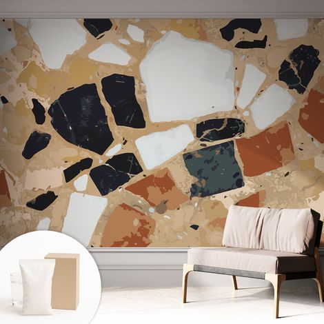 Papier peint intissé avec imprimé pour intérieur moderne application facile a motif - Colle incluse gratuite Pierres rustiques 312x219 cm (1/5)