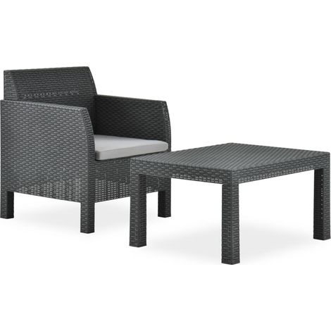 2-tlg. Garten-Lounge-Set mit Auflage PP Rattan Anthrazit