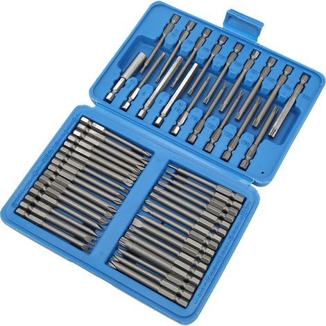 Lot de 50 embouts de tournevis extra longs, formes carrée, plate, hexagonale, cannelée, Torq, multitailles, pour vis de sécurité (1/5)