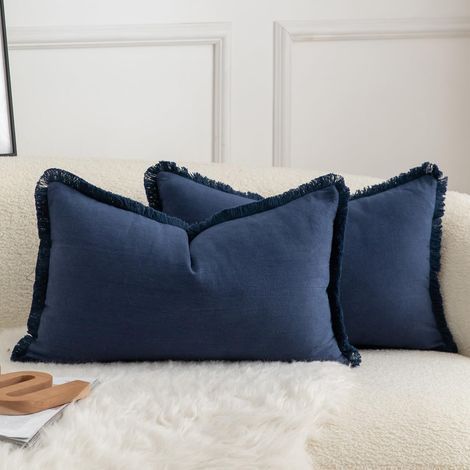 JSSEVN - Set of 2 Neutral Cotton Fringe Cushion Covers for Decoration, Boho Chic Pillowcase for Sofa, Bedroom, Living Room, Taupe, 30 x 50 cm