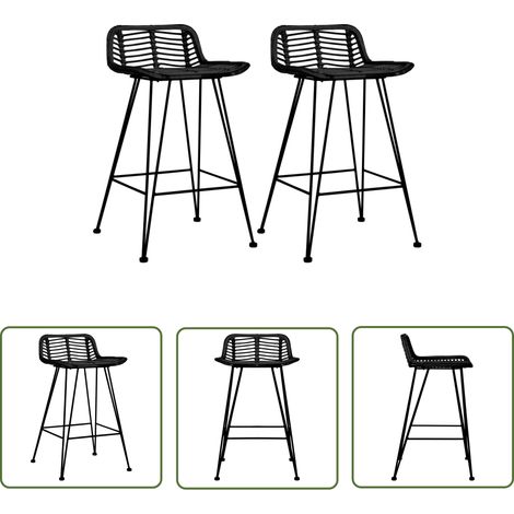 Furniture Limited - Chaises de bar lot de 2 noir Rotin (1/5)