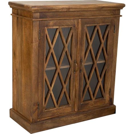 Recibidor de madera y cristal artesanal de 2 puertas marron 90x40x100