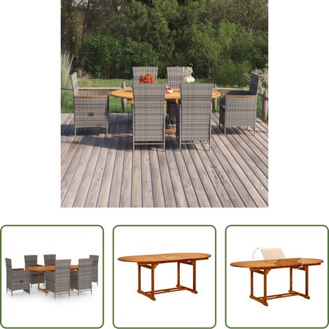 Gartenmöbel - 7-tlg. Garten-Essgruppe Poly Rattan Grau (1/5)