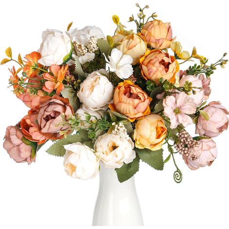 4 Bouquets Fleurs Artificielles Pivoine Hortensia Rose en Soie (1/5)