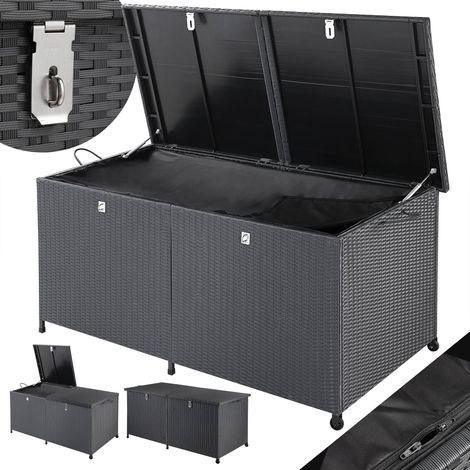 CASARIA® Baúl de Poliratán XL Negro Arcón de jardín Impermeable 150x77x73 Caja de almacenaje para exterior 625L con ruedas (1/6)