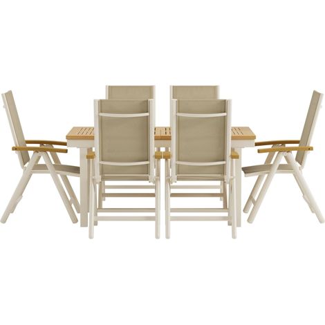 Panama Gartenset Tisch mit Auszug 90x160 cm Natur 6 Stühle beige. (1/4)