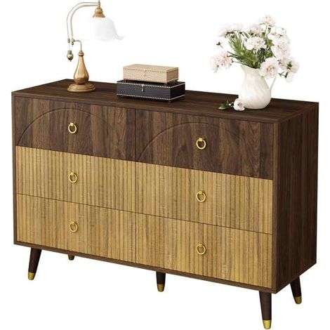 Buffet moderne 6 tiroirs, commode de rangement bicolore bois, 120 x 40 x 81 cm (1/5)